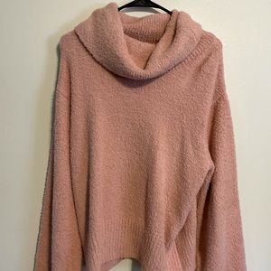 Women’s fluffy pink turtle neck sweater